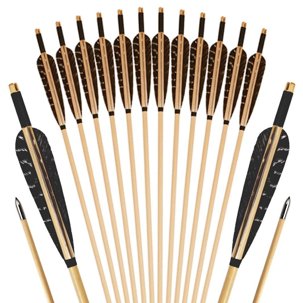 12 Pcs Archery Wooden Arrows with Feathers Handmade Targeting Arrows for Trad…