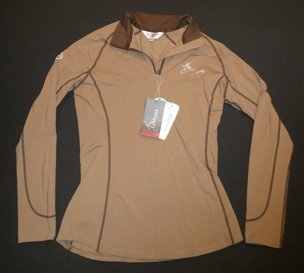 NWT LeMieux women’s light brown stretch 1/4-zip long-sleeved base layer top S