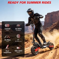 1200W Off-road Electric Scooter for Adult 30MPH 25Miles 48V 13AH Fast E-Scooter