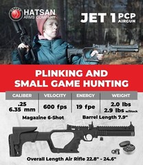 HATSAN Jet I Black .25 cal PCP Air Pistol Converts to Air Rifle with Pellets