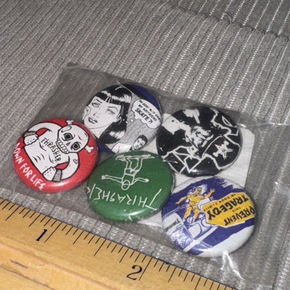 Thrasher Magazine – “Usual Suspects” Button Pins 5 Pack – New! Size: 1in