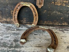 Hand-Forged Pair of 2 Studded Cast Iron Lucky Draft Horseshoes-Farmhouse Decor