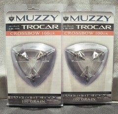 TWO MUZZY 3 Blade CROSSBOW Trocar 100 Grain Archery Hunting Fixed Broadhead