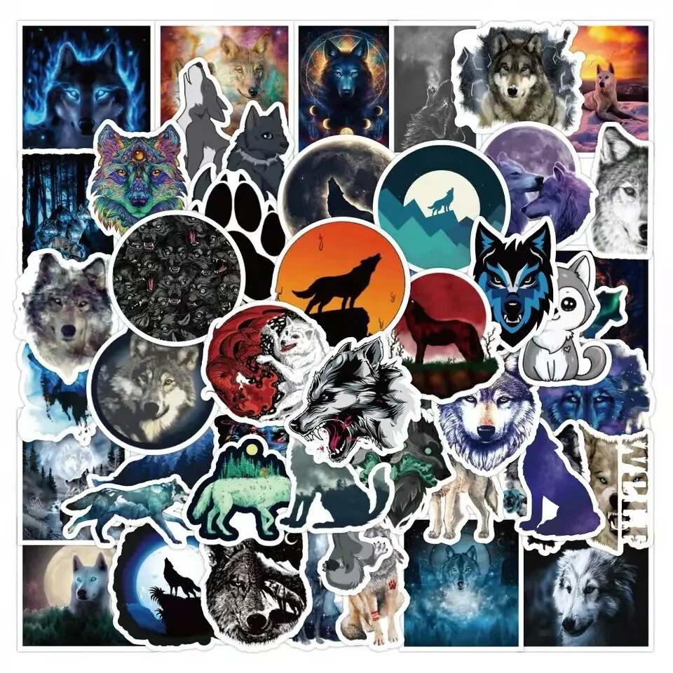 50 Pack of Cool Wolf Stickers for Laptop/Water Bottle/Phone Case