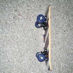Vintage Multicolor Wood Complete Skateboard with Blue Wheels