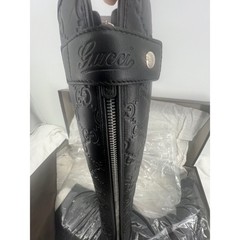Gucci Black GG Embossed Leather Tall Riding Boots Size 39.5