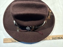 Cowboy Hat Brown Wool Rayon Felt Feather Band Size 7.5-60 WPL 5923 Vintage