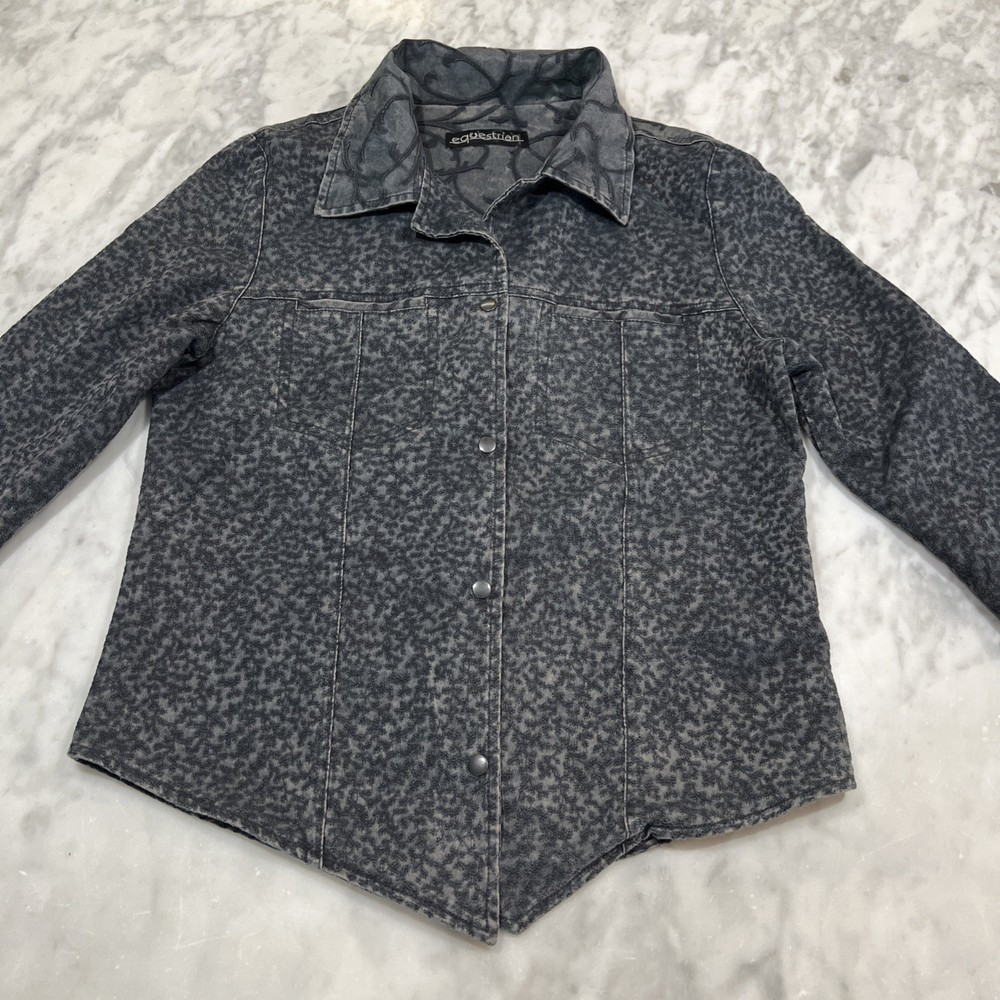 Equestrian Women’s Shirt Small Snap Texture Floral Cotton Blend USA