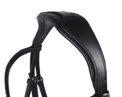 QHP Lupine Patent Leather Dressage Bridle – Black/Gun Metal or Dark Brown/Beige
