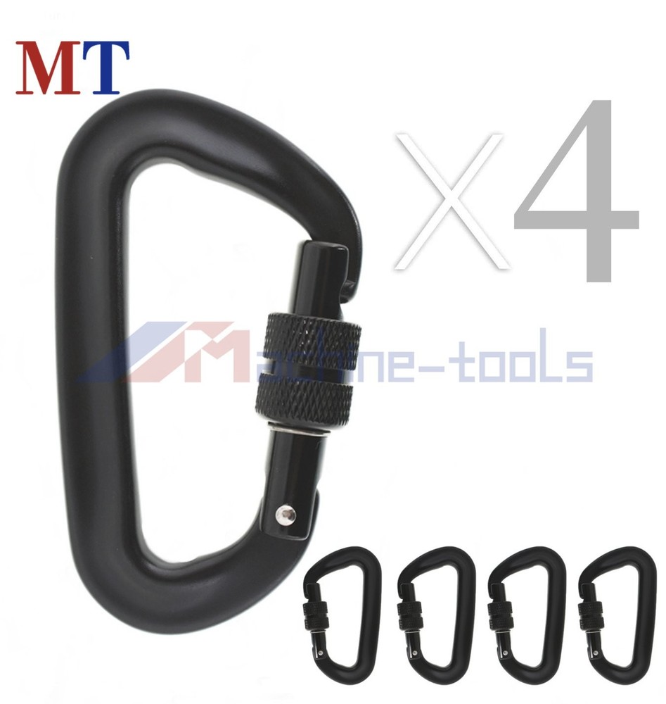4 Pack Heavy Duty Aviation 12 KN D-Shaped Locking Carabiners Clip Aluminum