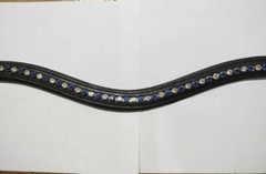 Blue/White Clear Crystal Leather Browband For Bridle With Softy Padding.