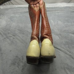 Tony Lama 6214 Western Boots Mens 8 D Cowboy Brown Lizard Snip Toe Vamp USA Made