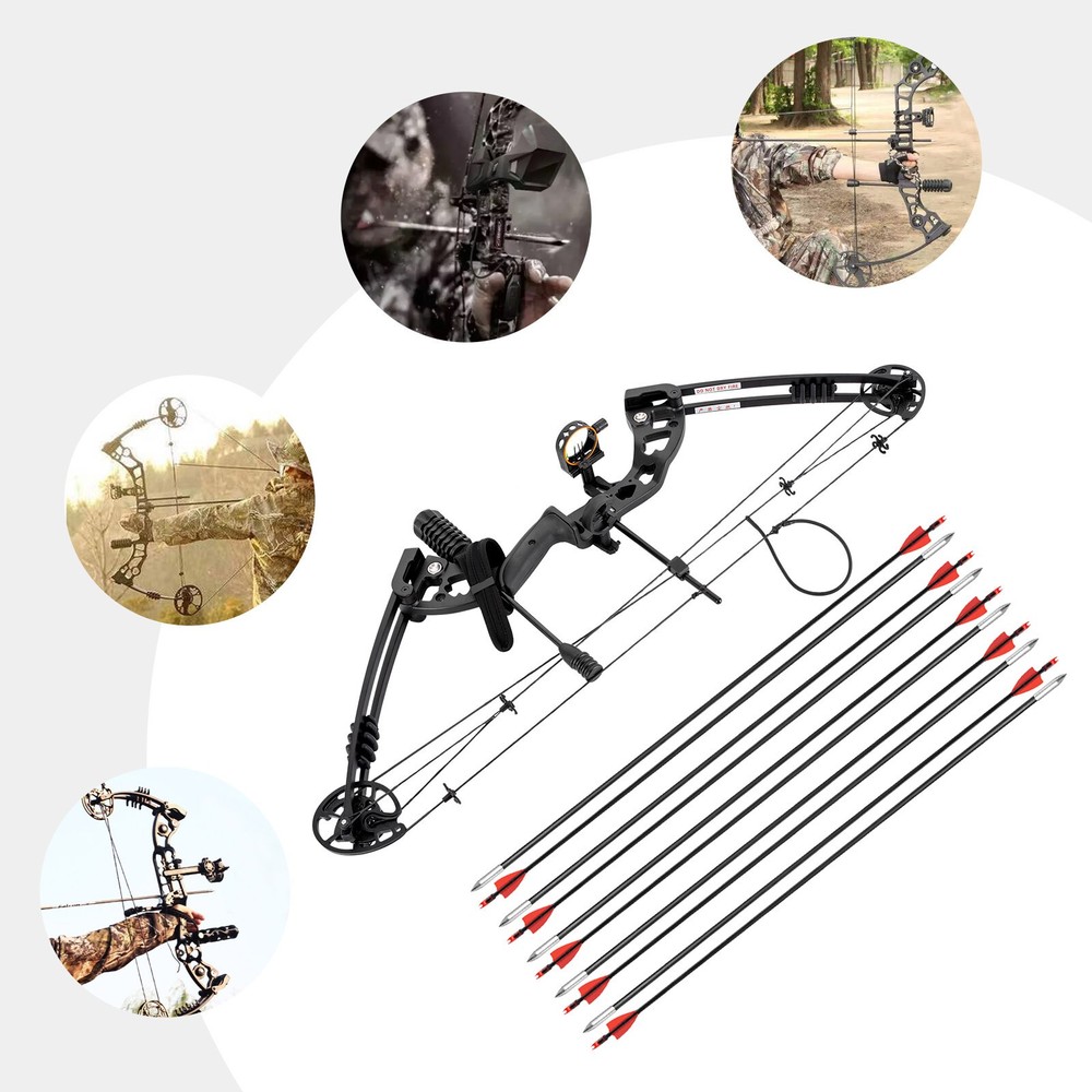 Black Compound Bow Kit with 12 Arrows Right Hand Archery Hunting Set 30-55lbs US