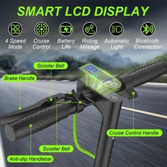 Adult Electric Scooter 350W 19MPH 19Miles Range 10.5Ah Battery Folding App Green