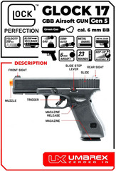 Umarex Glock 17 Gen 5 Airsoft Pistol, Blowback, Green Gas & BB Bundle (2276344)