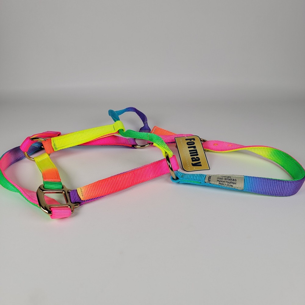 Formay brand rainbow-colored nylon horse halter designed 1200-1500 Lbs