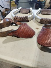 VINTAGE STIRRUPS AND SPURS SET-UNKNOWN MAKER-PREOWNED-SELLING TOGETHER-FAST SHIP