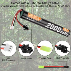 2x 7.4V 2000mAh Airsoft 25C Lithium-ion Battery Pack Splatter Ball Gun Battery