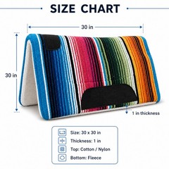 30×30 Multi Color Western Saddle Pad 1 Inch Fleece Bottom Horse Tack Pad