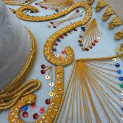 Pigalle XXXXX White Charro Sombrero Hat with Gold Trim and Sequins 23 in