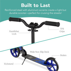 Kick Scooter for Kids Ages 8+ Teens & Adults, Foldable Large Wheel Scooter with