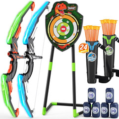 2 Pack Bow and Arrow for Kids, LED Light up Archery Set with 24 Suction Cup Arro
