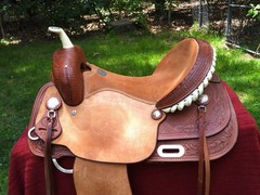 Billy Cook Saddlery Greenville Texas Western Roping Tooled Leather Saddle SZ 16
