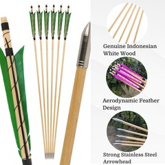 12X 32″ Wooden Arrow Archery Turkey Feather Fixed Arrowhead Bow Hunting Target