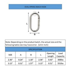 4 Pack 1/4″ 2.36″ Heavy Duty Carabiner Clip Spring Snap Hook Stainless Steel