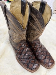 Made in Mexico Brown Western Cowboy Boots Textured Leather Square Toe US 10