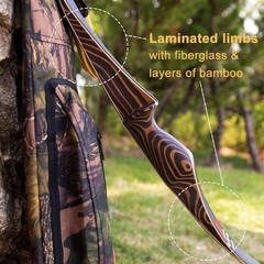 54″ Traditional Recurve 20-70lbs Wooden Longbow Archery Bow Hunting Shooting RH