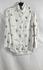Burberry Women’s White Multi-Color Sport Logo Print Button Down Shirt Sz 8