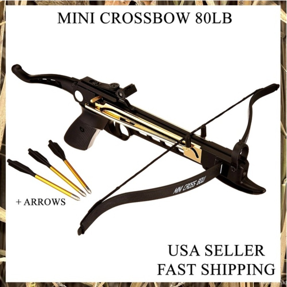 NEW 80LB ARCHERY HUNTING Gun SELF COCKING PISTOL CROSSBOW W/ 15 ARROWS BOLTS SET