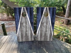 FADEPROOF Cornhole Board Wraps Laminated / Navy and Gray Wood Grain Triangle