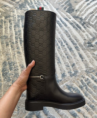 Gucci GG Embossed Black Tall Riding Boots with Strap & Metal Bit Detail 37EU/7US