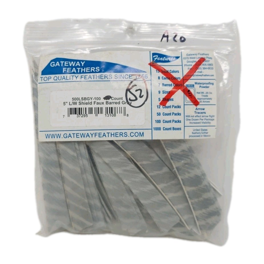 52 Count Gateway Archery Arrow Feathers 5″ Left Wing: Shield Faux Barred Gray