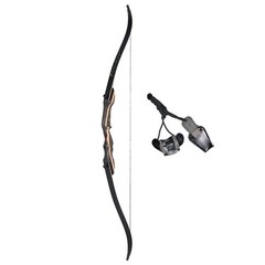 Archery 62″ Takedown Recurve Bow 20-50lbs Wooden Riser RH Hunting Carbon Arrows