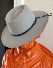 Flechet Longhorn Genuine Fur Felt Tan Cowboy Hat with Brown Leather, SMALL, Mint