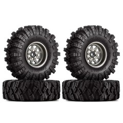 INJORA 1.0 Beadlock Wheel Mud Tires Set Deep Dish 1.0″ Wheels Small, Grey