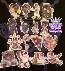 16pcs Space Astronaut Stickers Glossy Stickers