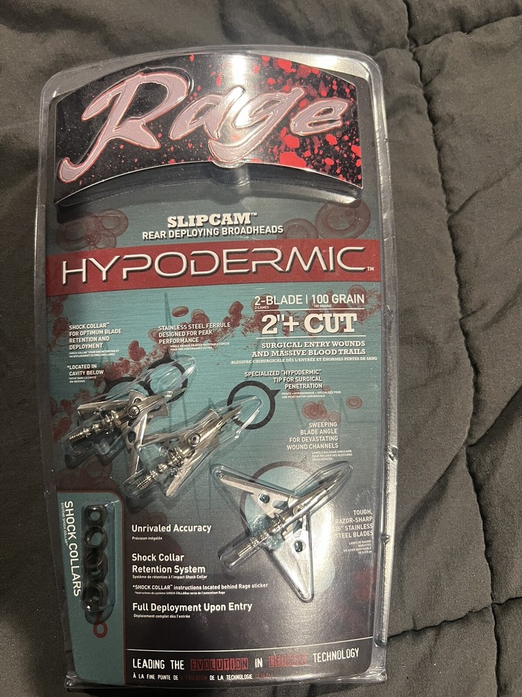 Rage R39100 Hypodermic 2 Blade 100 Grain Broad Heads – 3 Pack