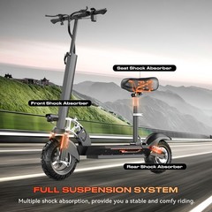 1000W Adult Folding Electric Scooter w/ Seat 48V 13AH 45Miles 25MPH 10″ Off Road