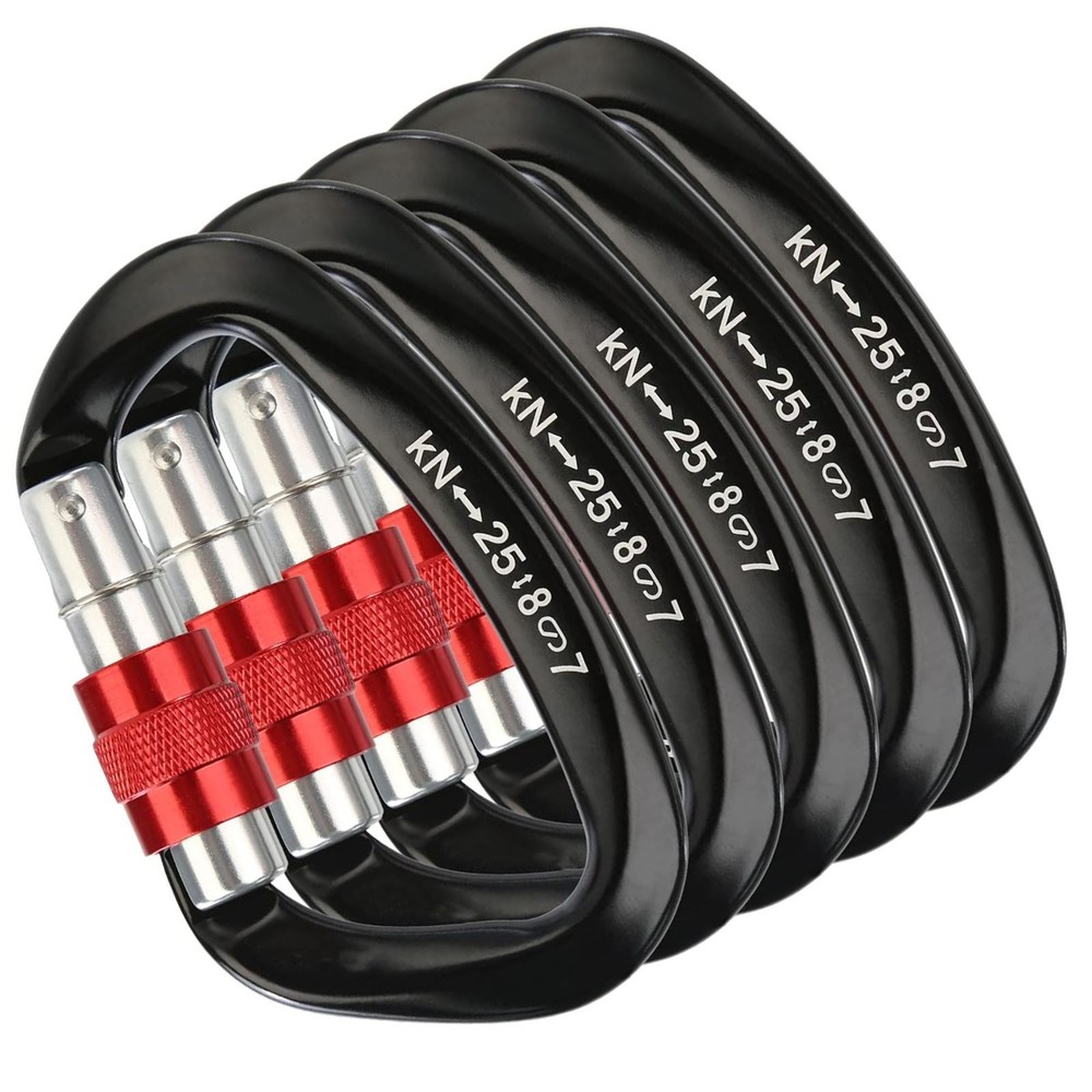 5Pcs Black 25KN D Shape Duty Screwgate Locking Carabiner For Climbing Caving eq