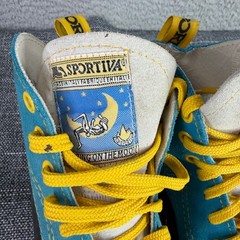 Vintage La Sportiva Mega Climbing Shoes 39.5 Teal Yellow Italy Moon Gorpcore 90s
