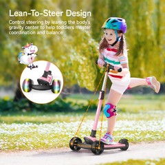 Besrey 3 Wheel Scooter for Kids with Adjustable Height,Pink Unicorn