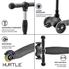 Hurtle Mini LED Light-up Wheels Kickboard Scooter for Kids – Ages 2-5 (Black)