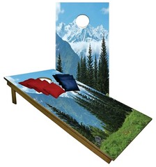 Beautiful Landscape w Mountain Cornhole Boards BEANBAG TOSS GAME w Bags Set
