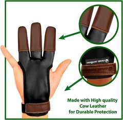 Archery Glove Faux Leather Three Finger Protective Fit for Hunting & Practice