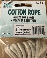 50 FEET Solid Braided 100% COTTON ROPE Cothes Line Boat Camping SV-01270 Cream