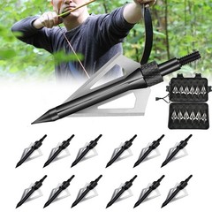 12PCS Archery 100 Grain Hunting Broadheads Stainless Steel Arrowheads with Case